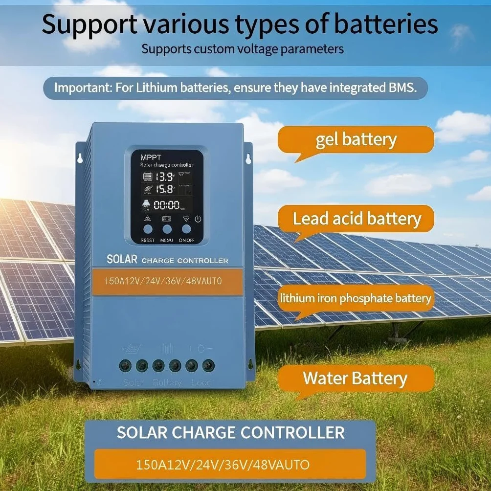 Regolatore di carica solare MPPT 150A 12V/24V/36V/48V LiFePO4 batteria al piombo