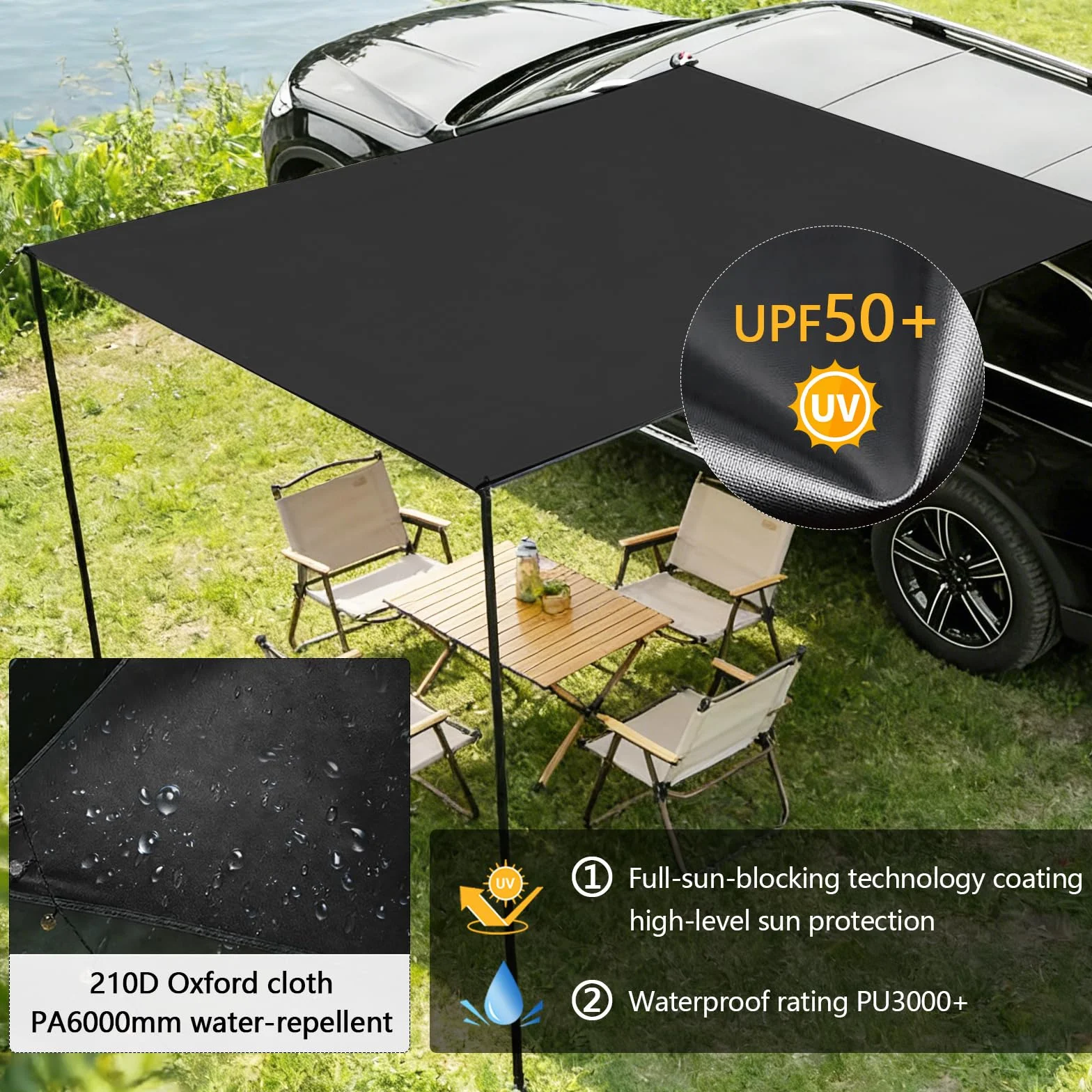 Tendalino Camper 200x300cm Impermeabile UPF50+ PU3000 con Pali Corde Picchetti Ventose Borsa Stoccaggio Trasporto