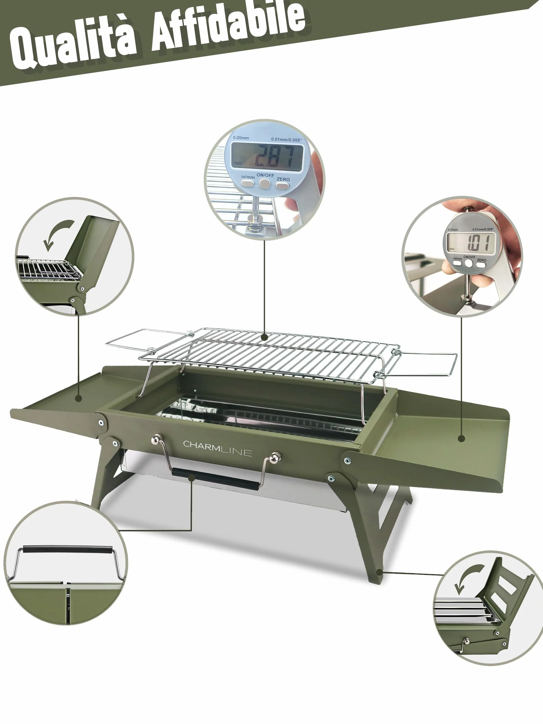 Charmline Griglia a Carbone Portatile Pieghevole 34x23 cm, BBQ Compatta per Campeggio Picnic Giardino