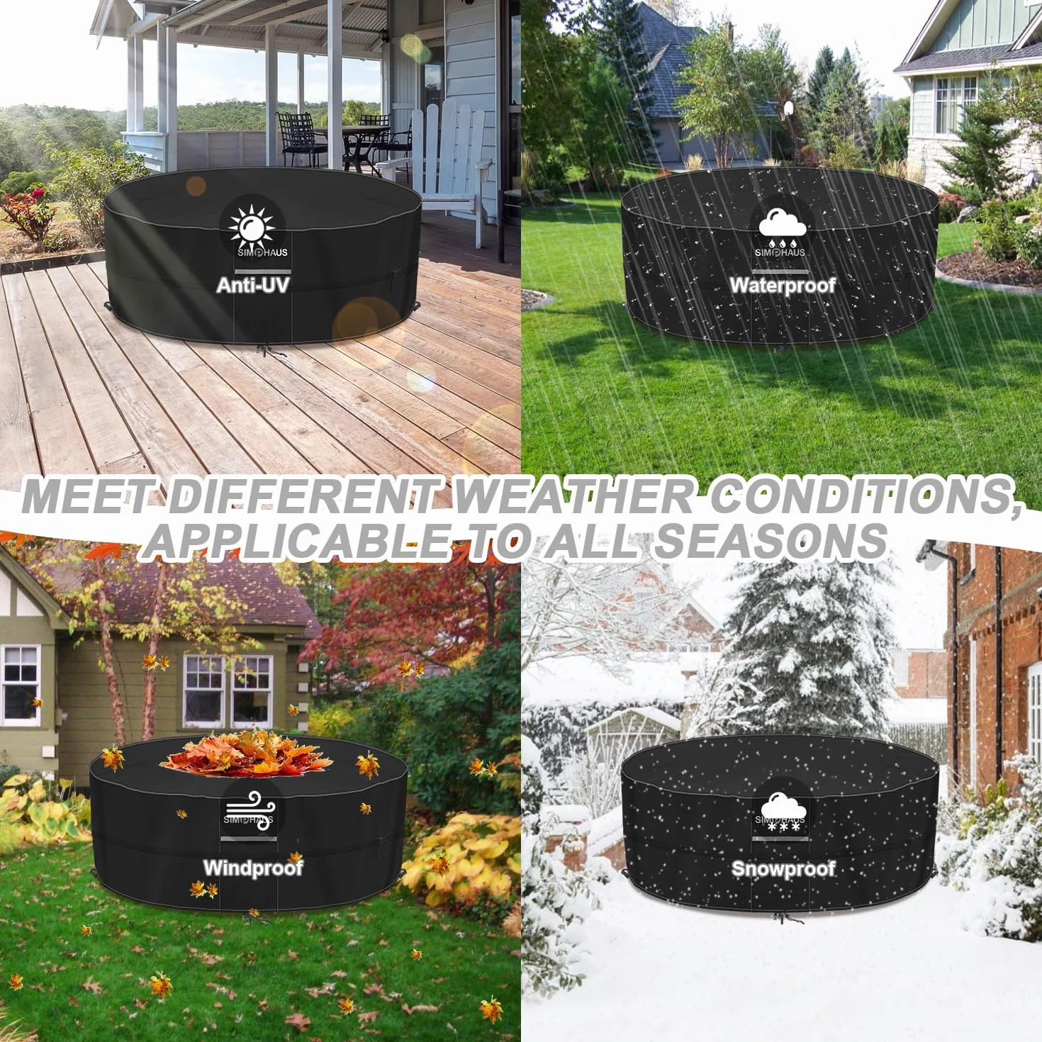 Copritavolo Rotondo da Esterno Copertura SPA Gonfiabile Telo rotondo Copri Mobili da Giardino Copritavolo Impermeabile Tessuto Oxford 420D Antivento Antipolvere Anti-UV Ø200x80cm