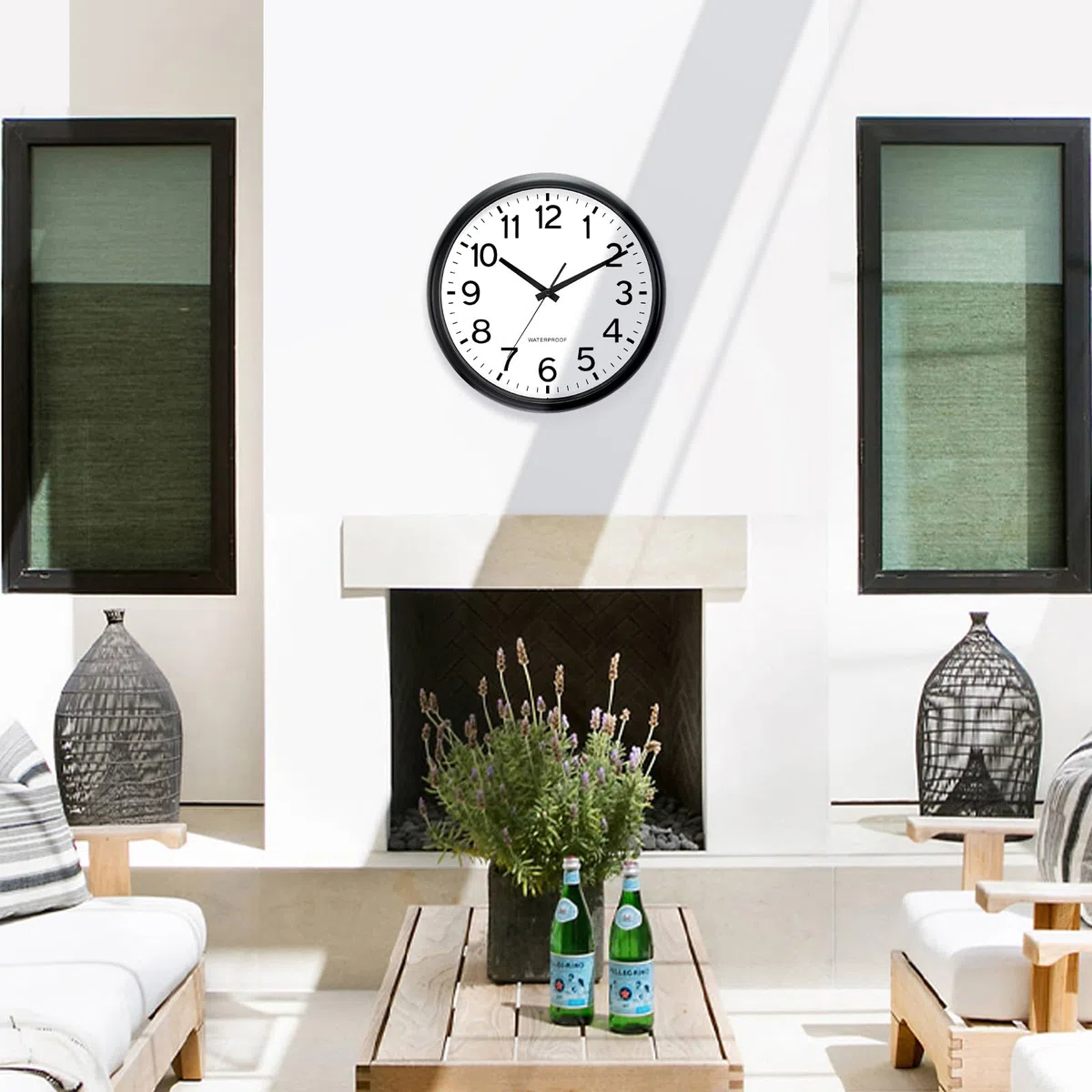 Orologio da giardino, impermeabile, da giardino, resistente alle intemperie, facile da leggere, silenzioso, funzionamento a batteria, per esterni, piscina, balcone, bagno (nero)