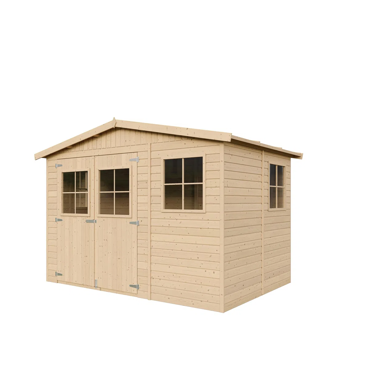 Casa da giardino in legno naturale CON PAVIMENTO IMPREGNATO A226x216x324 cm/6 m²- Magazzino esterno con finestre - Capanno da giardino - Bici, Deposito attrezzi e rimessa TIMBELA M334+M334G