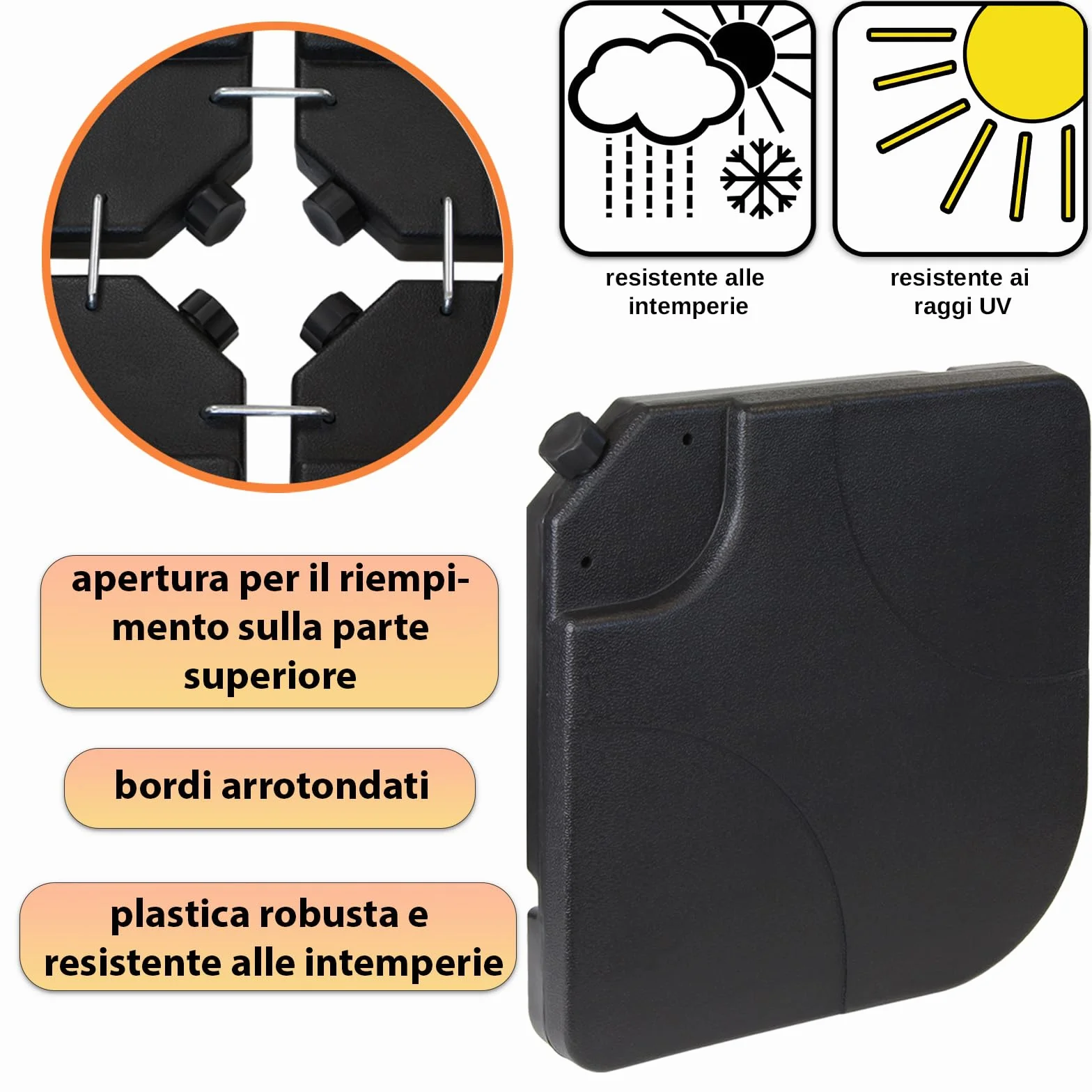 Montafox Pesi per Ombrellone Base Parasole Nero 60 Litri 100 kg