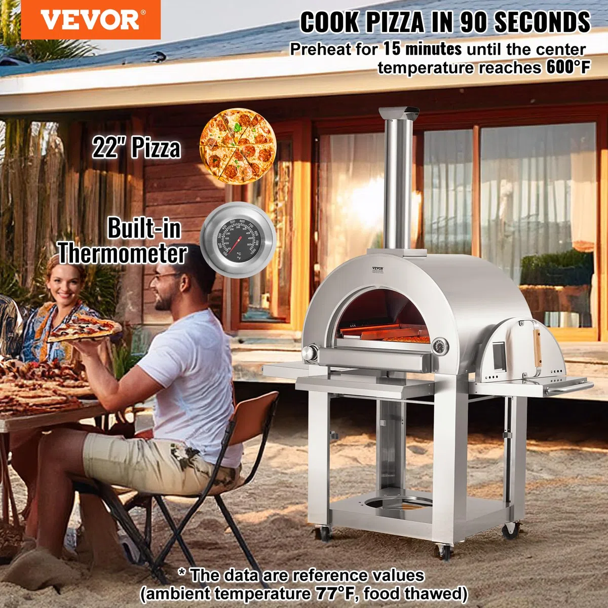 VEVOR Forno per pizza a doppio combustibile 22" portatile esterno pellet gas con pietra cordierite