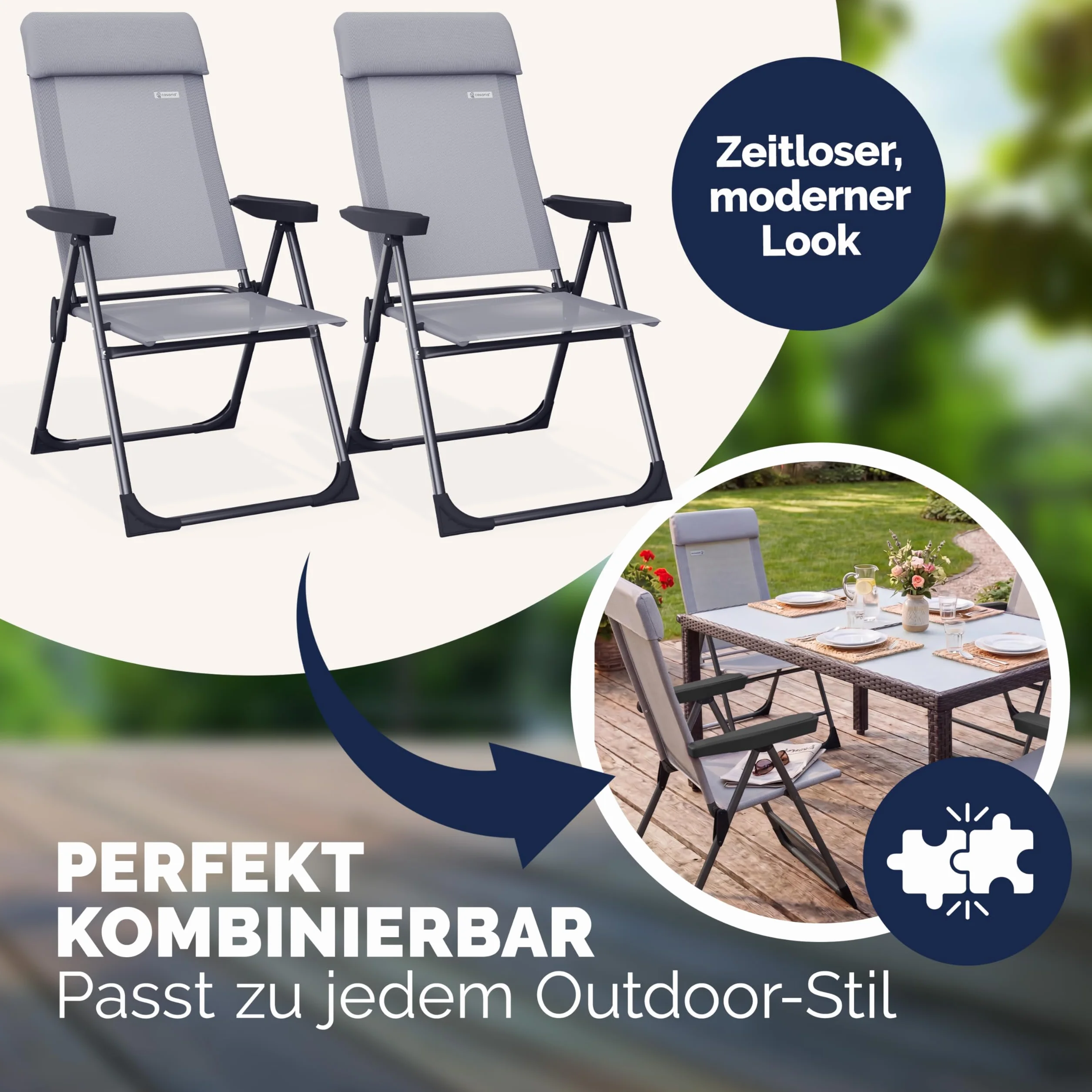 Casaria Set 2 Sedie da Giardino Pieghevoli Regolabili 7 Posizioni Alluminio