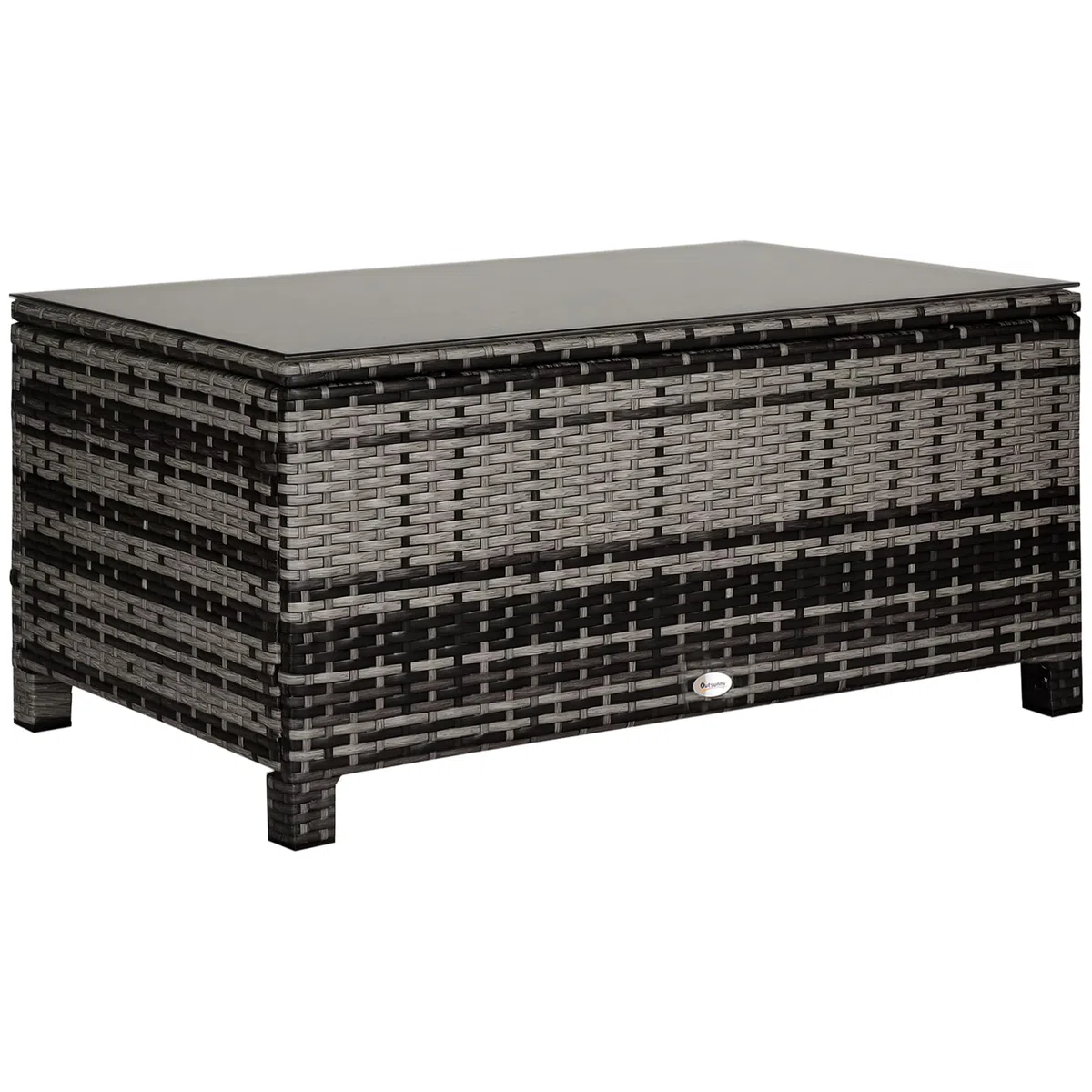 Outsunny Tavolino da giardino rattan sintetico vetro temperato 85x50x39 cm Grigio