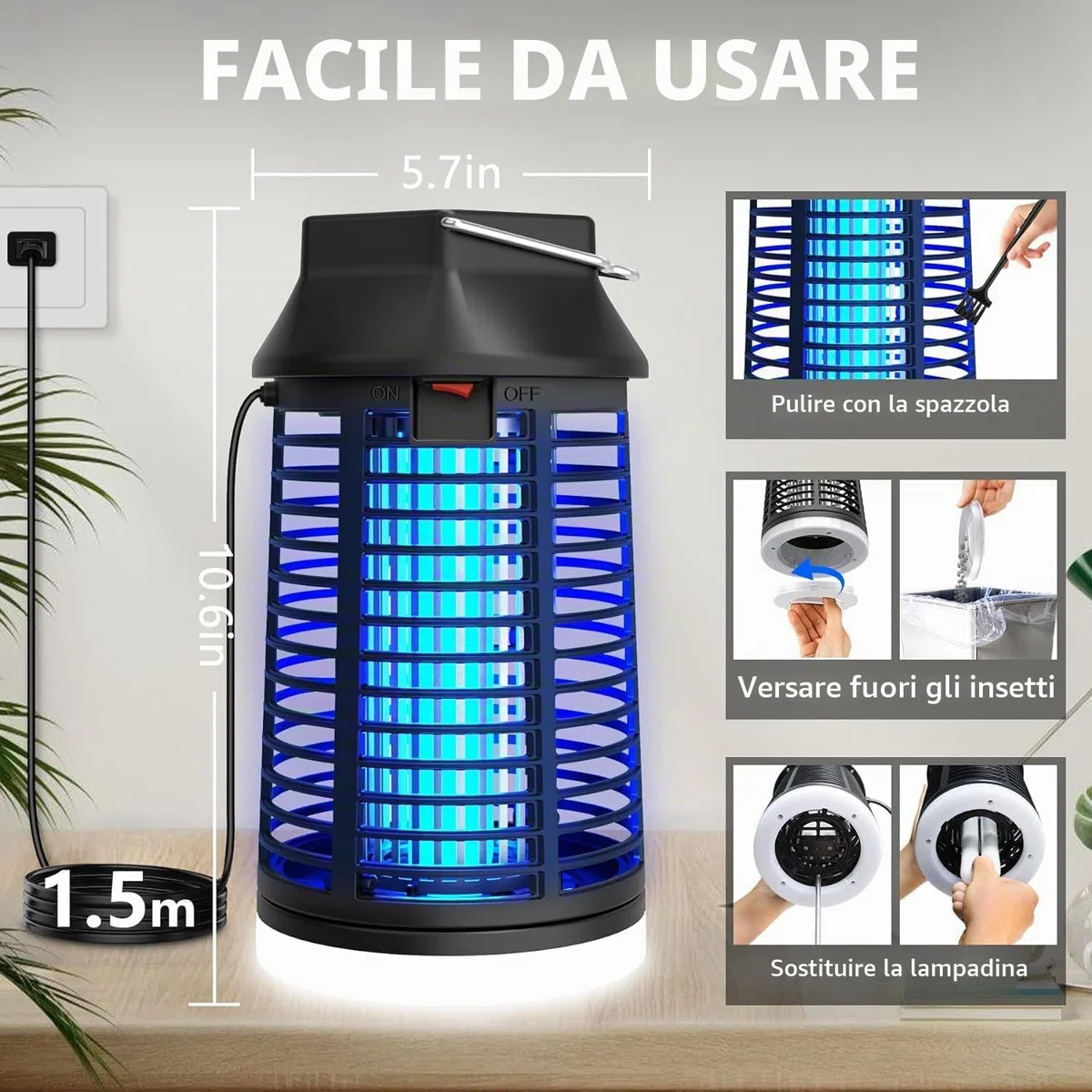 seenlast Lampada Antizanzare Elettrica, Lampada Zanzare 15W 4200V UV Zanzariera Elettrica Impermeabile IPX4, Uccidi Trappola Insetticida Zanzare per Giardino Interno Esterno (Con Telecomando)