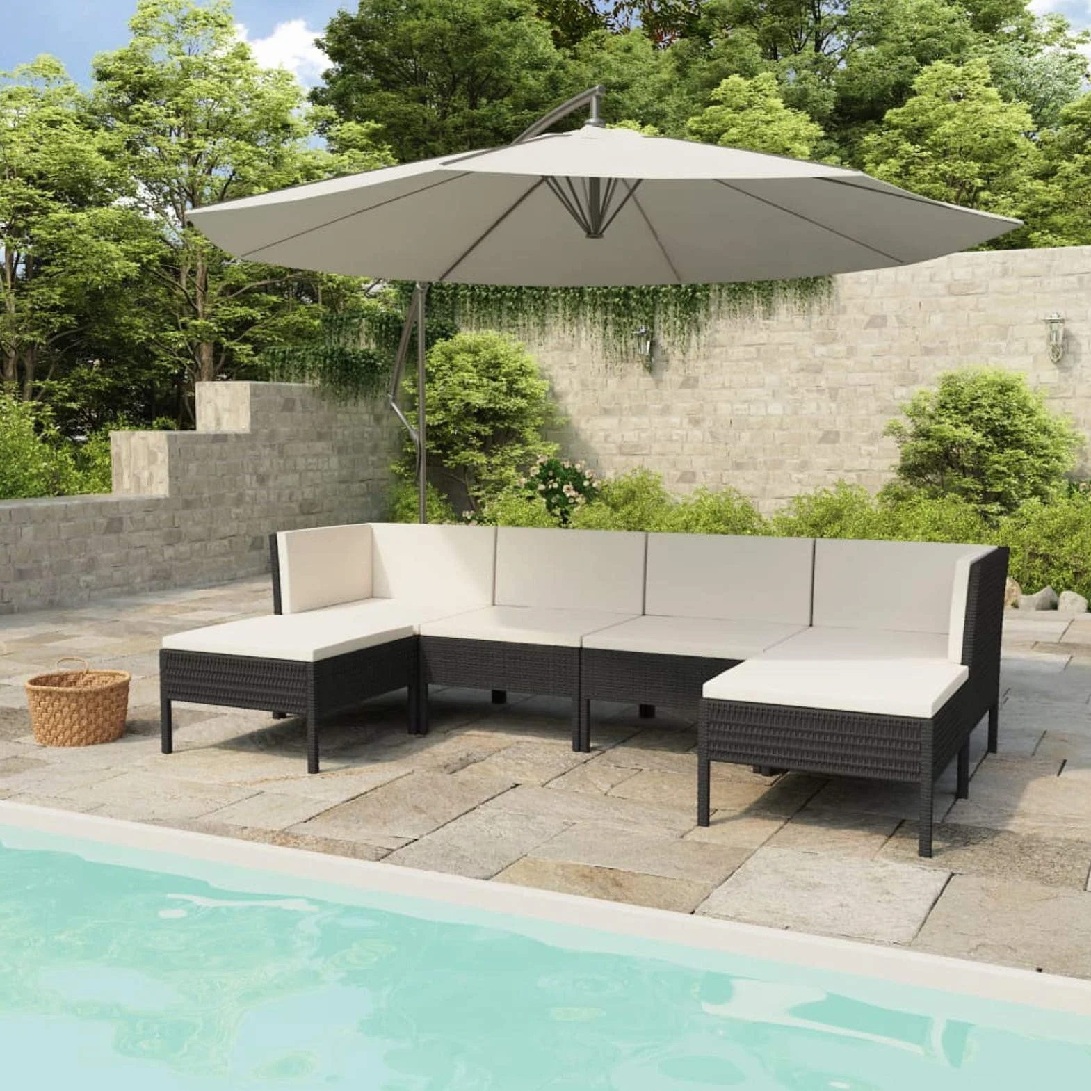 6pz Set Divano Giardino per Esterno, Divano da Esterno, Salotto da Giardino, Divano Rattan, Divani da Giardino, Set Salotto da Esterno con Cuscini in Polyrattan Nero