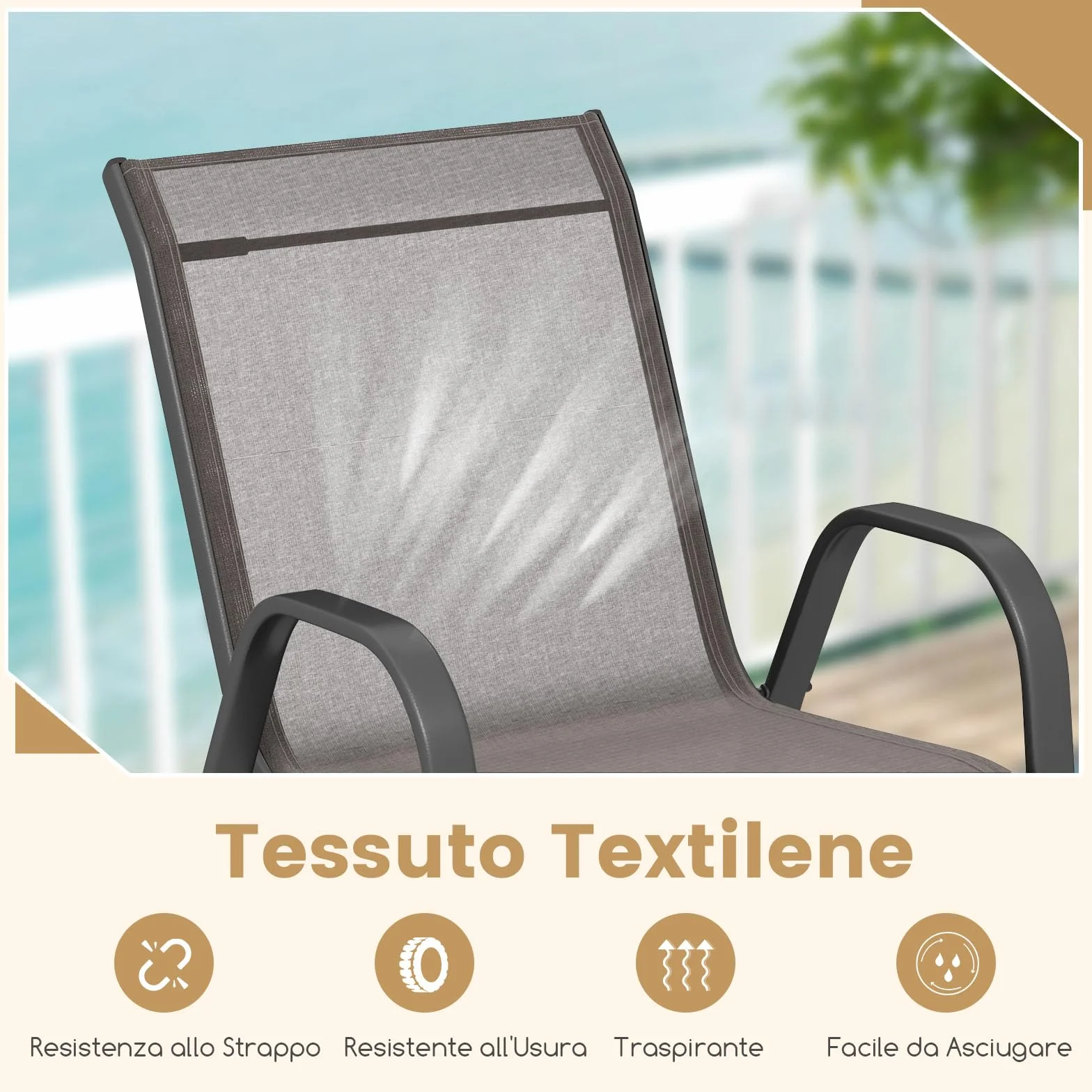 COSTWAY Set di 2 Sedie da Giardino in Textilene Impilabili Metallo 150 kg Grigio