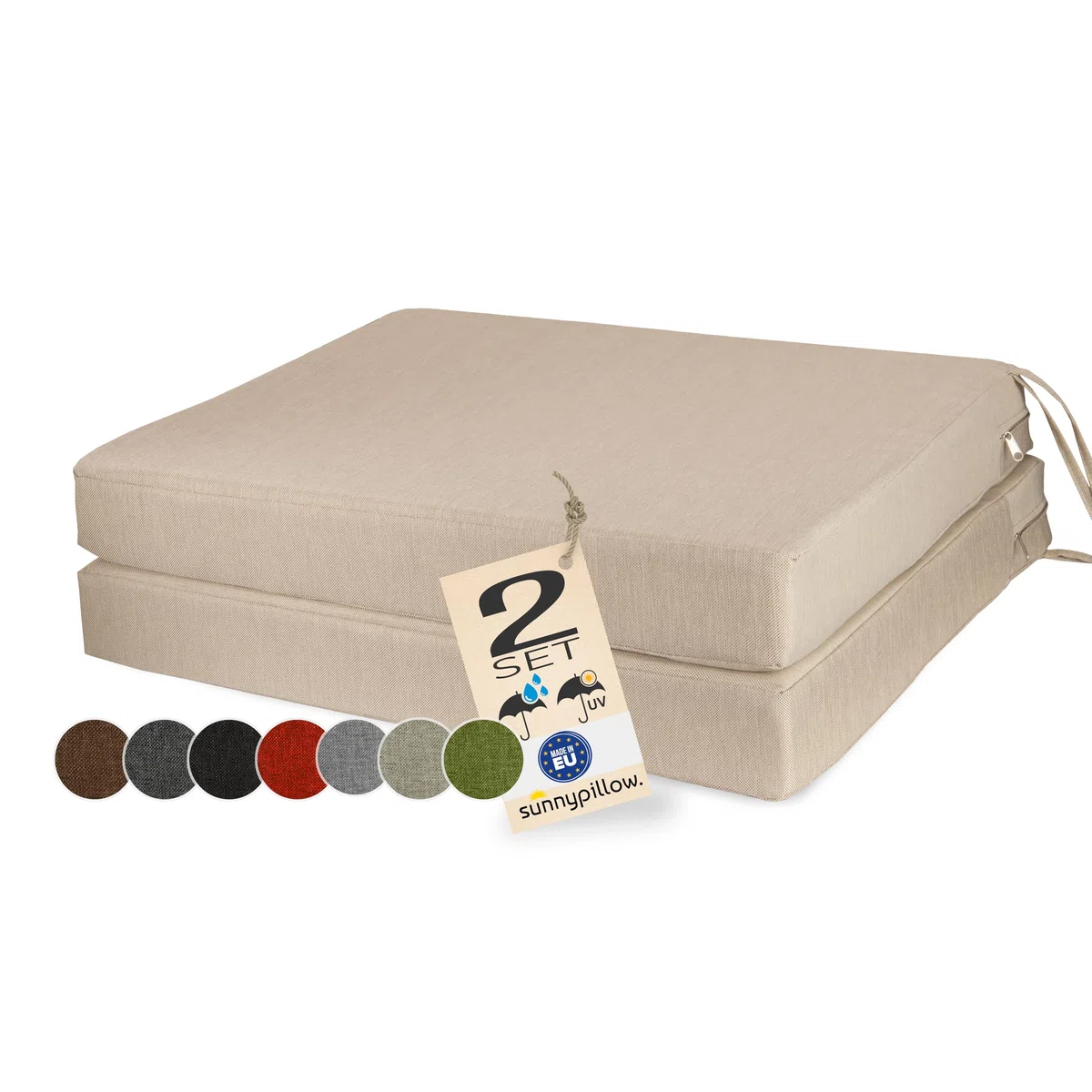 Sunnypillow Set di 2 Cuscini per Sedia 45 x 45 x 7 cm Impermeabili UV - Imbottitura per Sedute Casa Giardino Interni Esterni Cremoso