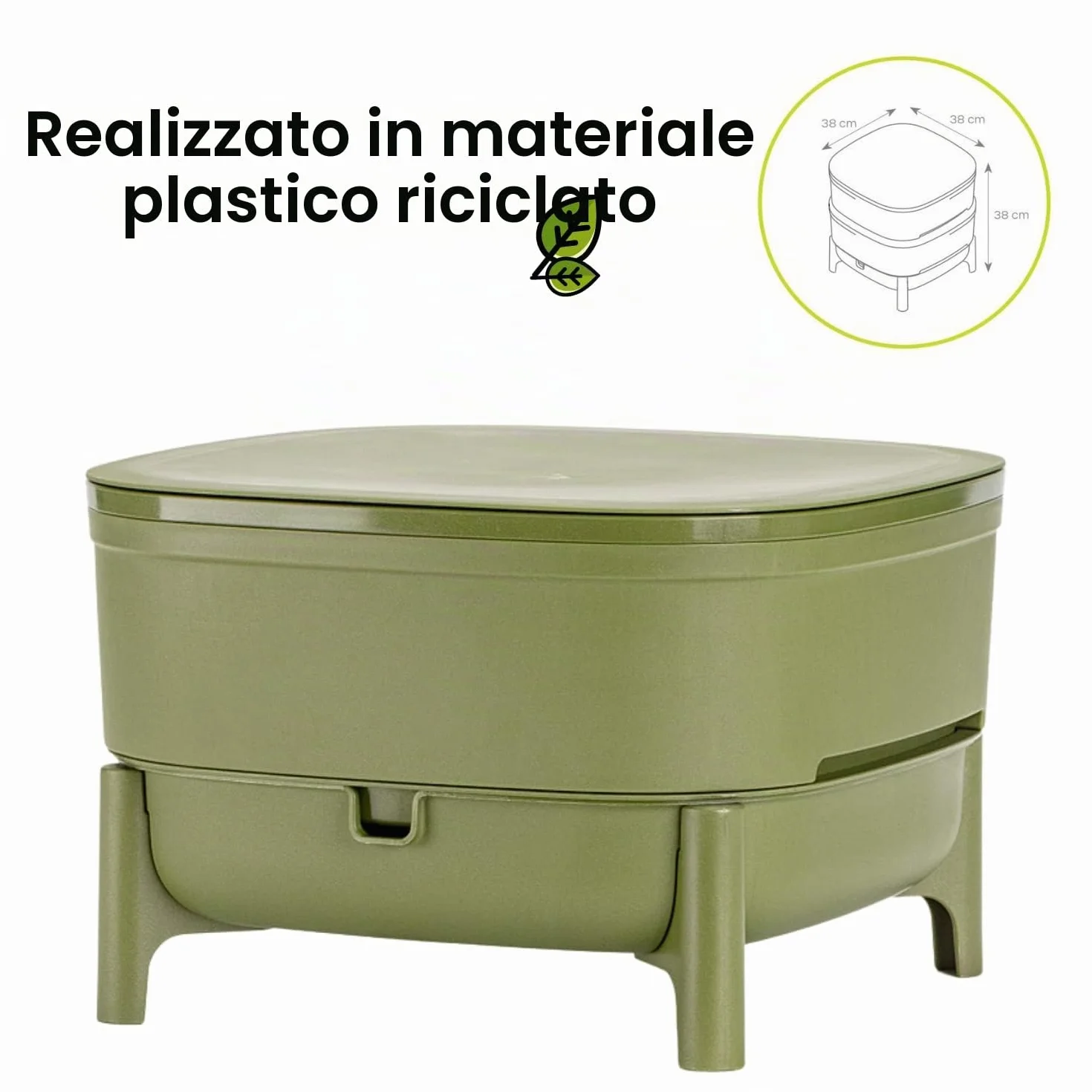 Vermicompost per Cucina e Balcone - Wormbox Simile Alla Torba - Vermicompostaggio Design in Plastica Riciclata 30 Litri, Verde