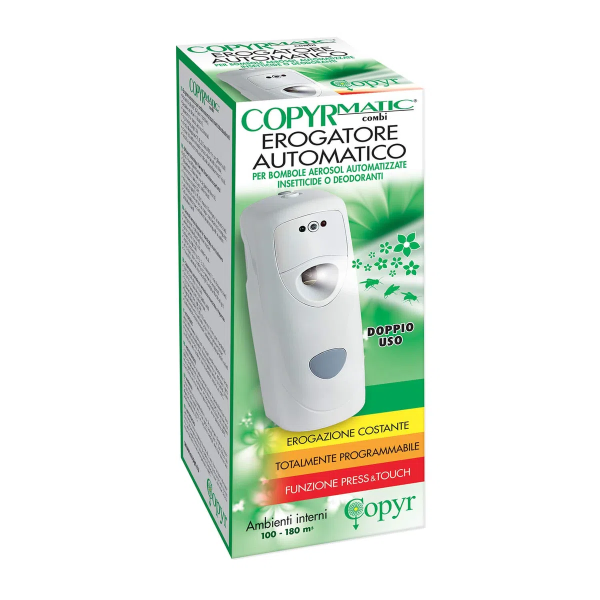 Copyr Kenyatrin Safe e Copyrmatic Combi - Insetticida Antizanzare, Mosche e Insetti Volanti, 3 Bombole 250ml + Erogatore Automatico, Piretro Insetticida Biologico e Repellente Zanzare Casa e Giardino