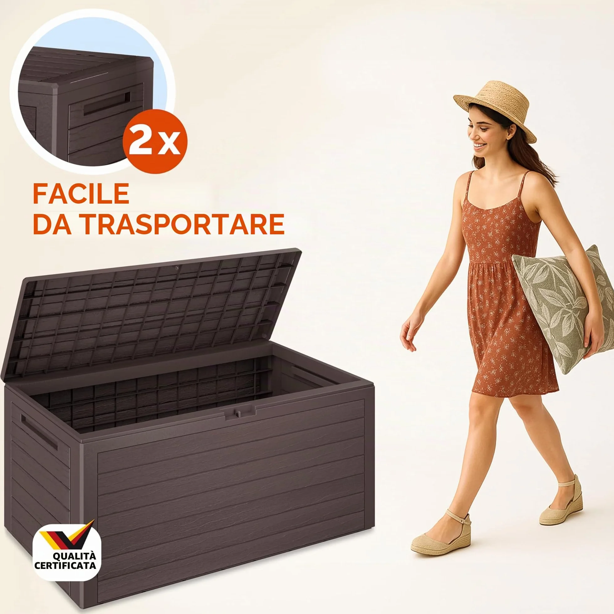 Casaria® Baule da Giardino XXL 280L Effetto Legno Cassapanca Richiudibile 116x43x55cm Box Multibox Contenitore Cuscini