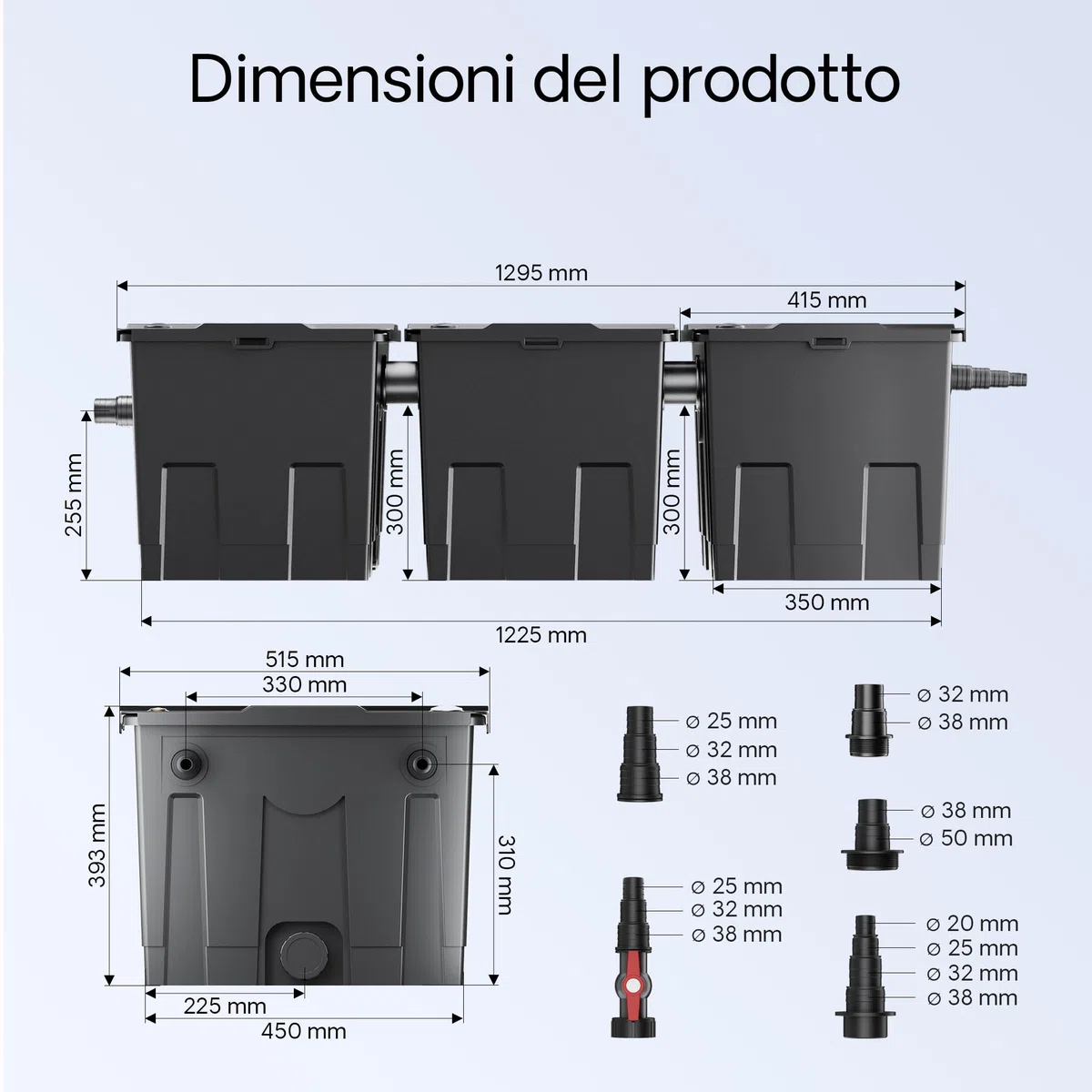 Filtro Chiarificatore UVC 72W Pompa 80W Set per Laghetti 90000l Skimmer tubo 25m