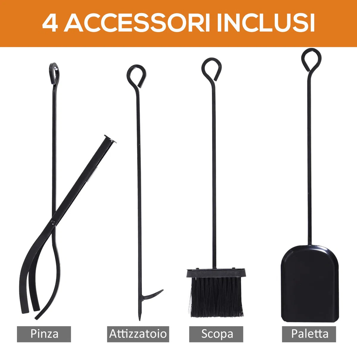 HOMCOM Scaffale Portalegna in Acciaio 4 Attrezzi, 46x30x76cm, Nero