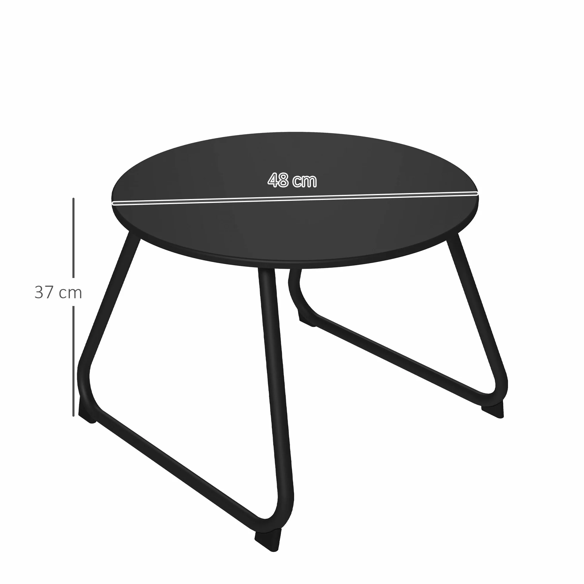 Outsunny Tavolino da Esterni Ø48x37 cm Metallo Nero Piedini Regolabili