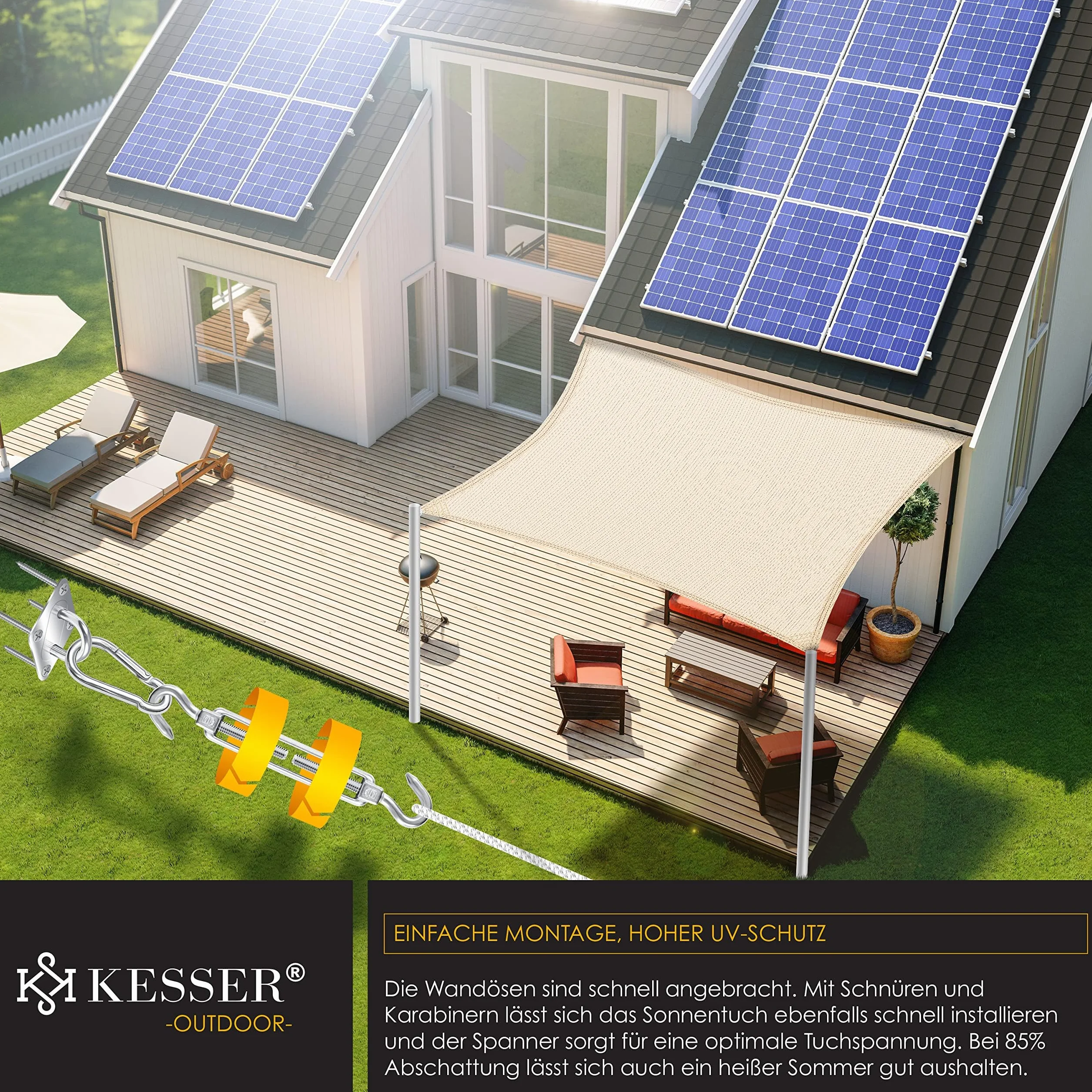 KESSER Tenda a Vela HDPE 5x7m Grigio idrorepellente antivento per Giardino Balcone Terrazzo