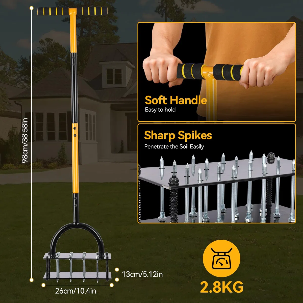 Securex aeratore per prato 2 in 1 scarificatore Heavy Duty 98 cm metallo impugnatura a T 16 picchi
