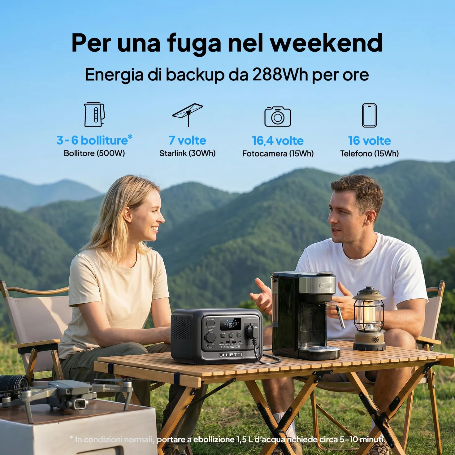 BLUETTI Stazione di Energia Portatile Elite 30 V2, Batteria LiFePO4 da 288Wh, Uscita CA da 600W (Picco 1500W), Ricarica Totale in 70 Minuti, Ideale per Campeggio, Viaggi, Interruzioni di Corrente
