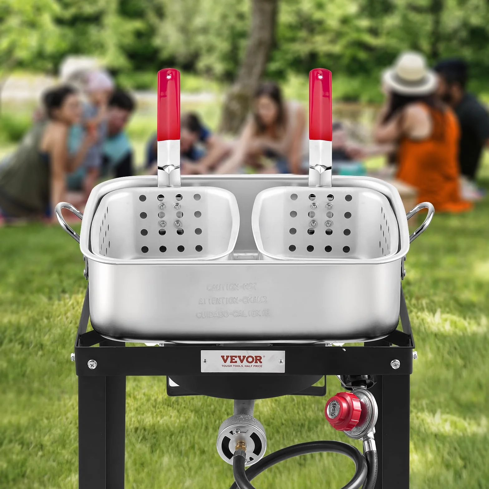 VEVOR Friggitrice ad ali per pesce, set da 13,27 l, in alluminio, per frutti di mare, per esterni, con termometro, cestello e bruciatori a propano 58000 BTU, per cucinare all'aperto