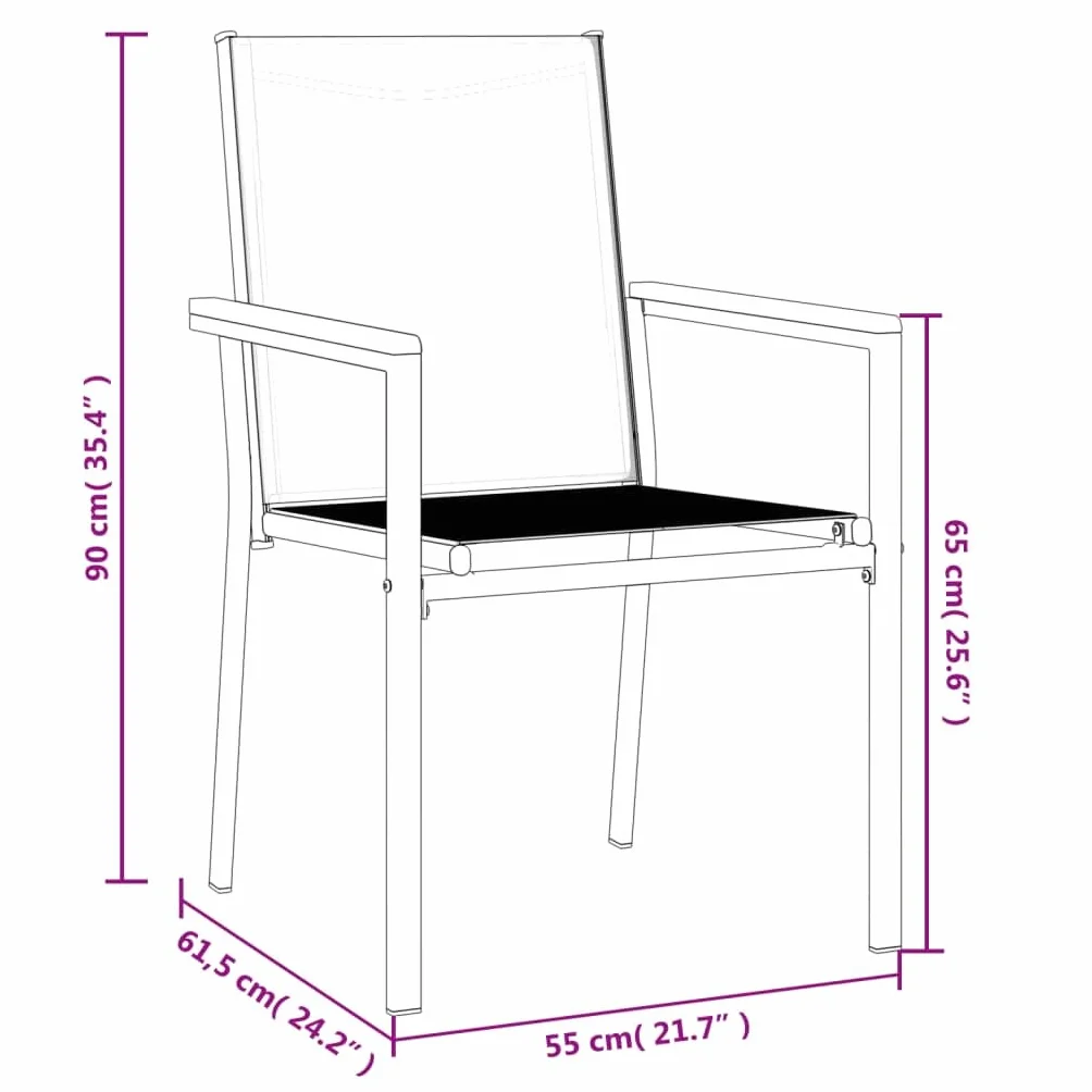 vidaXL Sedie da Giardino 2 pz Nere 55x61,5x90 cm Textilene e Acciaio