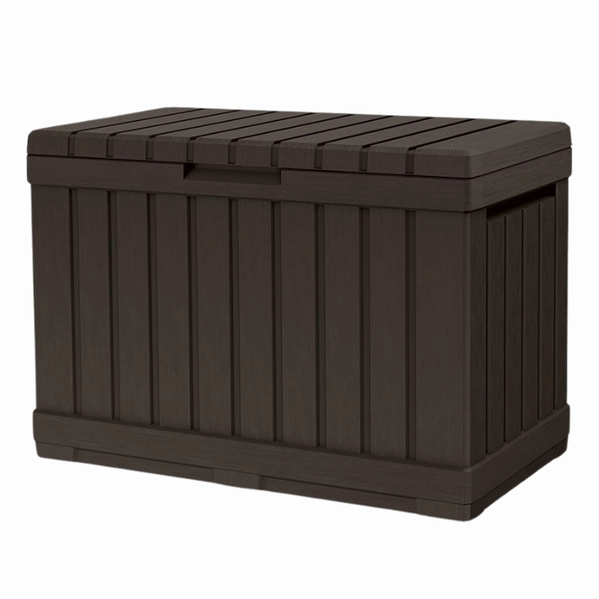 Keter KENTWOOD - Cassapanca da giardino, 190 l, resistente alle intemperie, effetto legno, con funzione di seduta, resistente ai raggi UV, richiudibile, per interni ed esterni