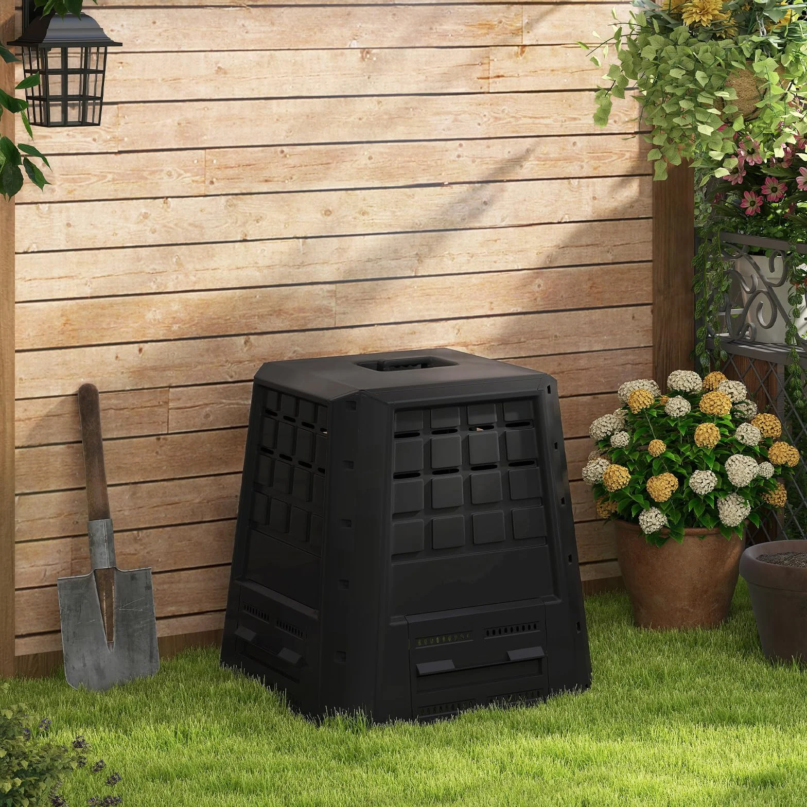 RELAX4LIFE Compostiera da Giardino da 380L, Contenitore per Compostaggio con Accesso Frontale, Ideale per Rifiuti da Giardino e Cucina