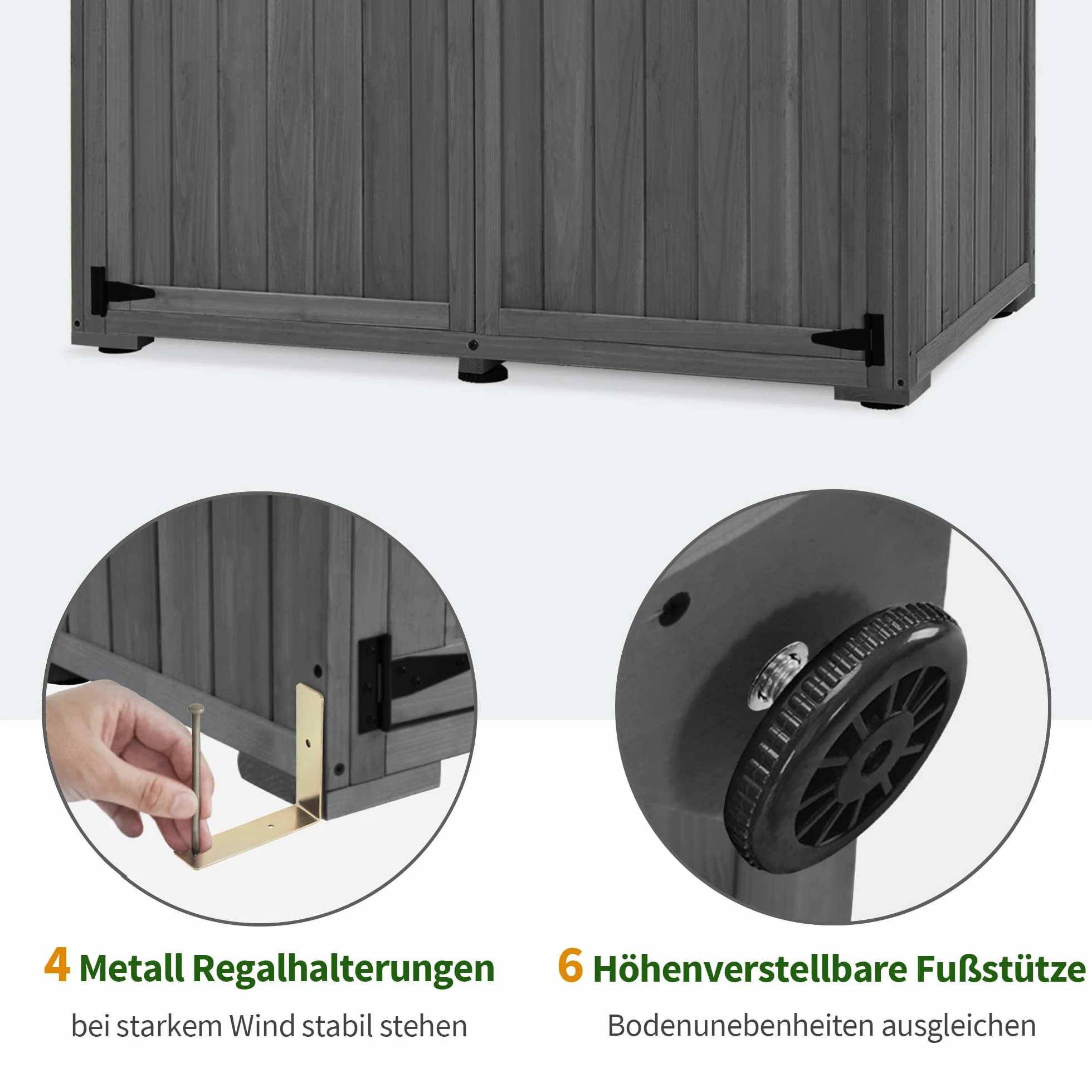 M MCombo armadio da giardino in legno, casetta da giardino piccola resistente alle intemperie, casetta per attrezzi da esterno, per area esterna balcone terrazza, 59×127×168 cm, 0912 (Grigio)