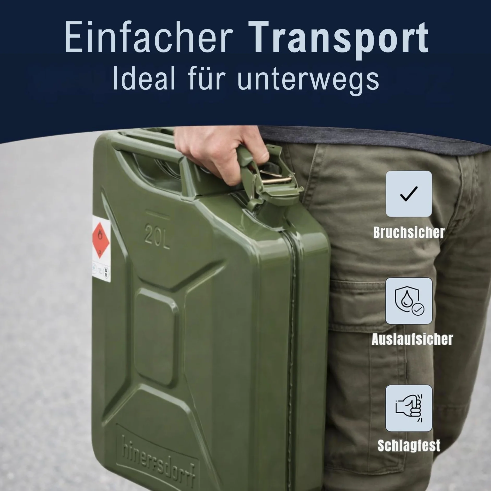 Hünersdorff Tanica Carburante in Metallo Classic 20 Litri Verde Oliva