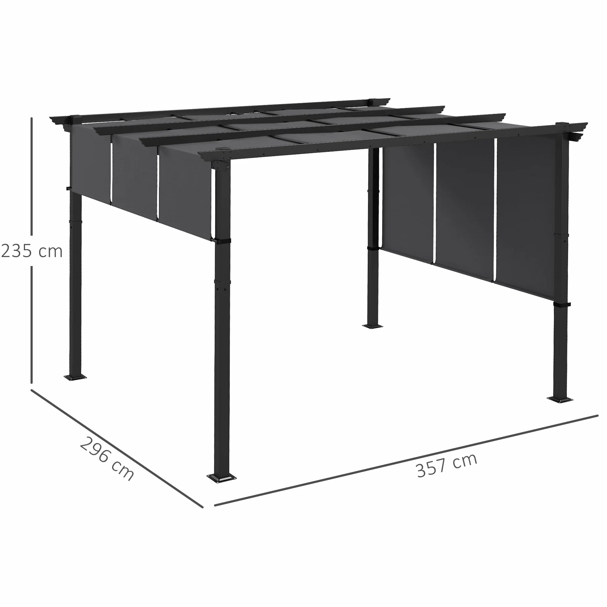 Outsunny Pergola da Giardino 3x3.5 m Acciaio Poliestere Anti UV Grigio Scuro