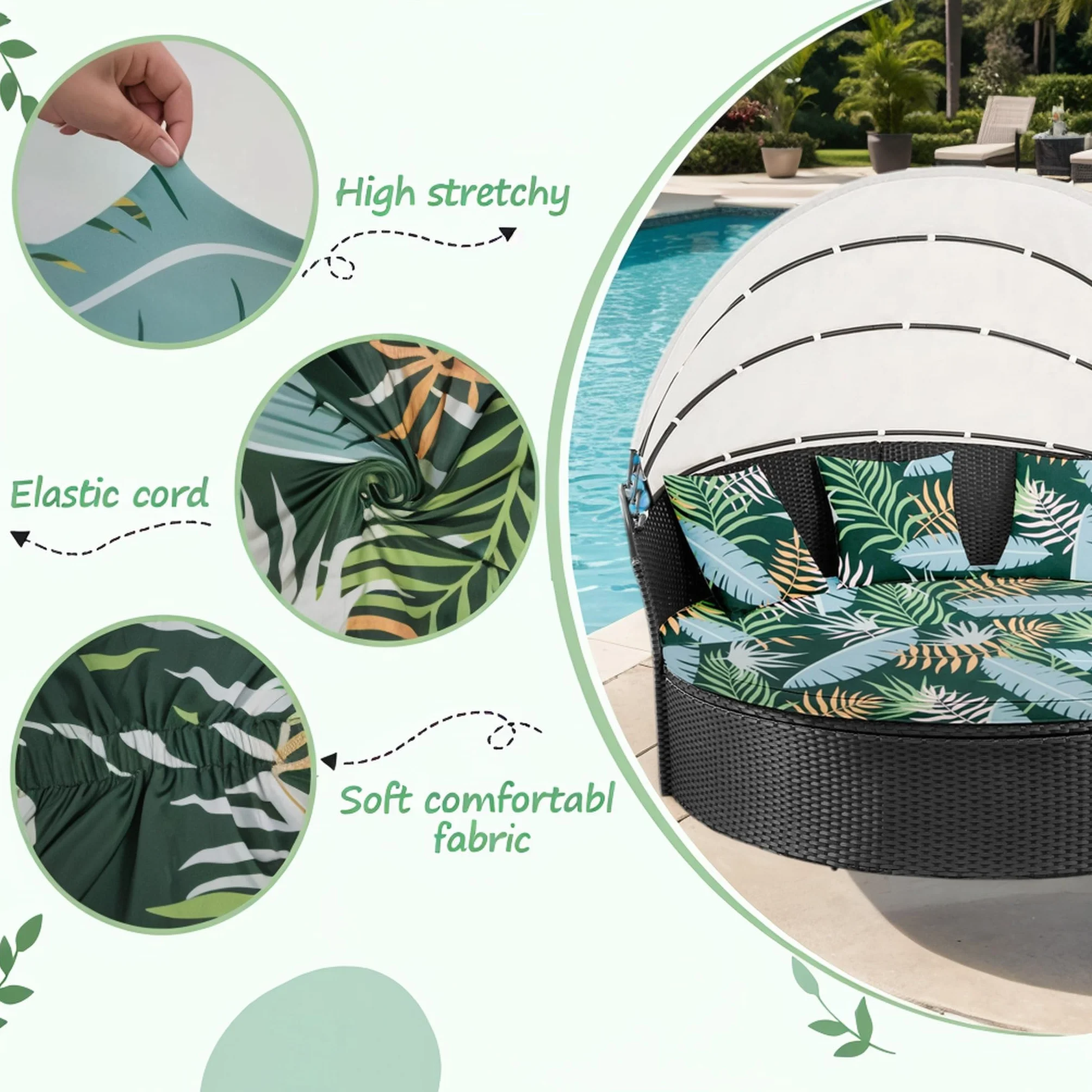 Fodera di ricambio per cuscino lettino da esterno 168 cm con fascia elastica Foresta Verde