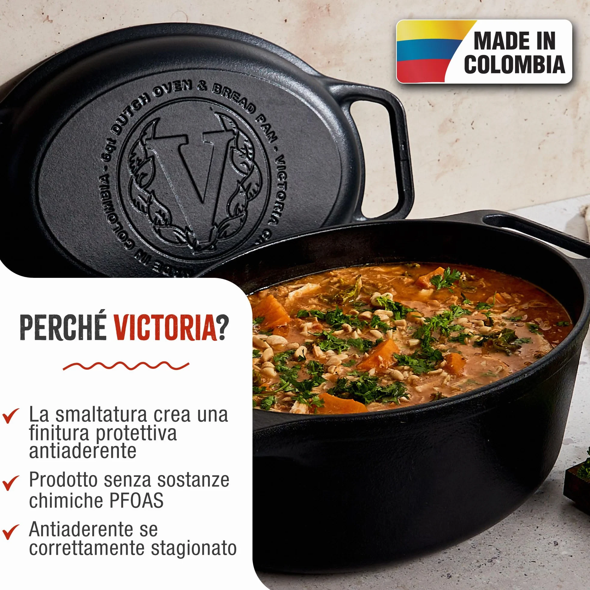 Victoria Forno Olandese, Pentola et Padella Induzione Ghisa Smaltata 31 cm Ovale, Cocotte 5,7L, Senza PTFE né PFOA, Adatta per Fuoco, Barbecue, Forno, Vetroceramica, Gas