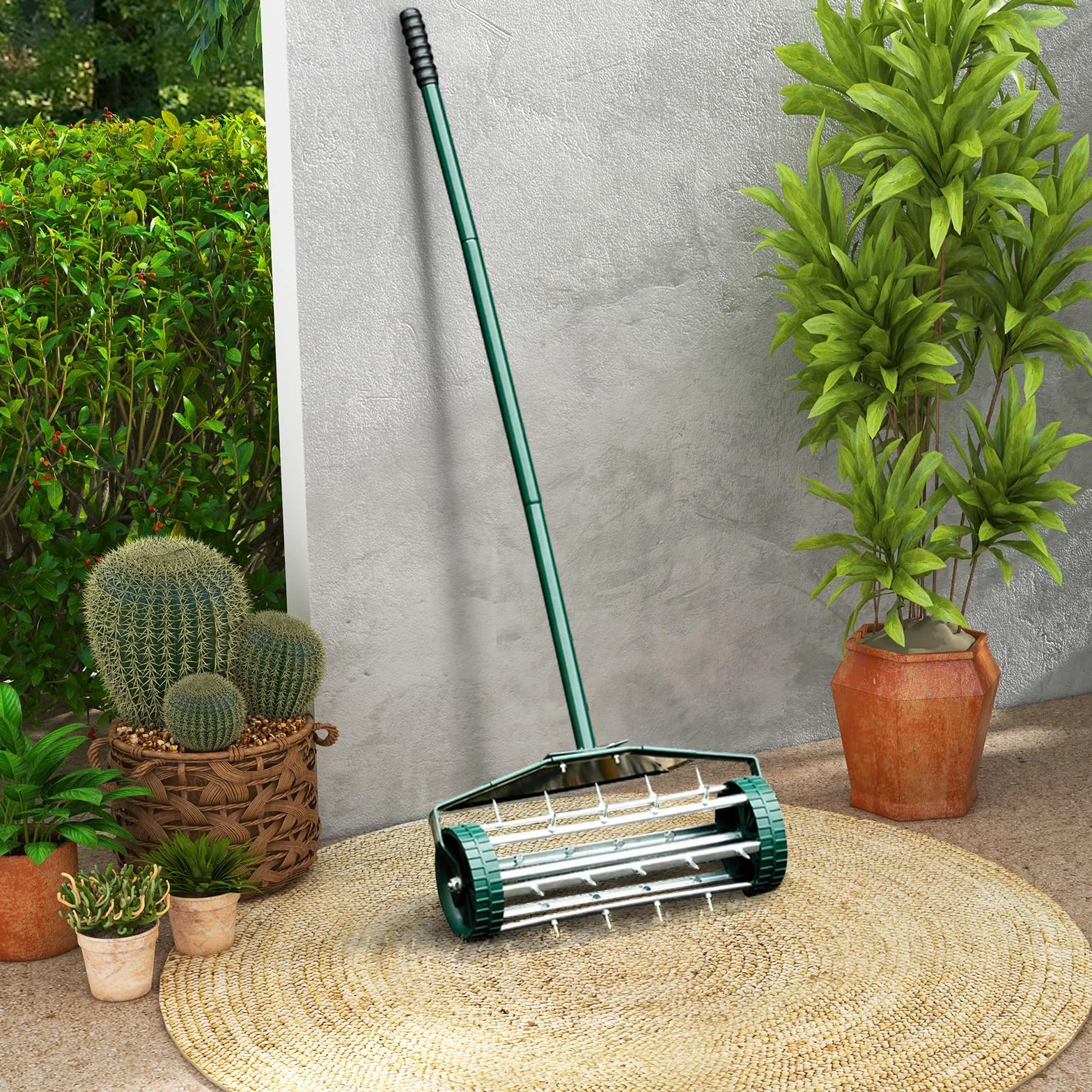 COSTWAY Arieggiatore per Prato, Rullo Arieggiatore da Prato con Parafango, Arieggiatore Manuale per Prato Giardino Terreno, 46 x 23 x 127 cm