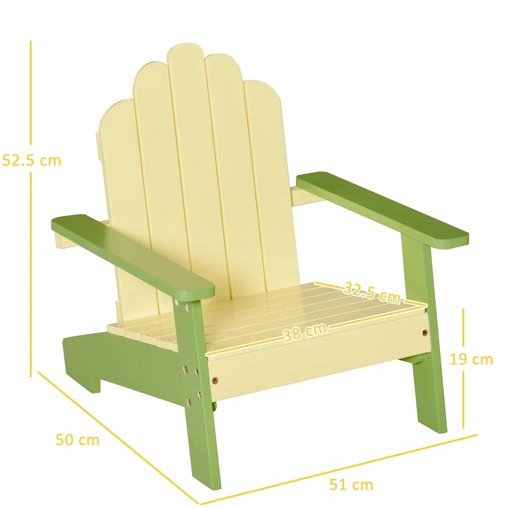 Outsunny Sedia per Bambini 1-4 Anni Ergonomica in Legno di Pino, Sedia Adirondack da Giardino con Vernice Atossica, Braccioli e Schienale, Uso Interno ed Esterno, 51x50x52.5cm, Verde