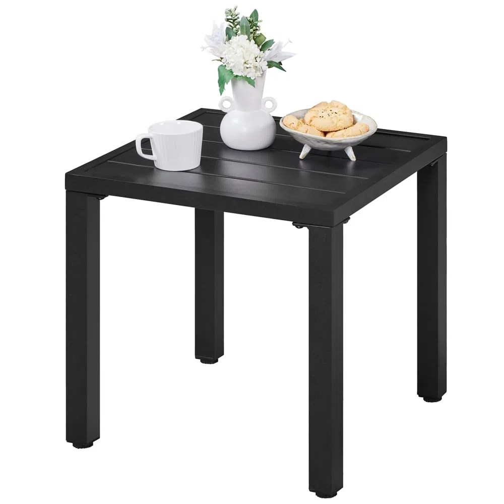 Yaheetech Tavolo da Giardino Esterno Quadrato in Metallo 45×45×45,5 cm Nero