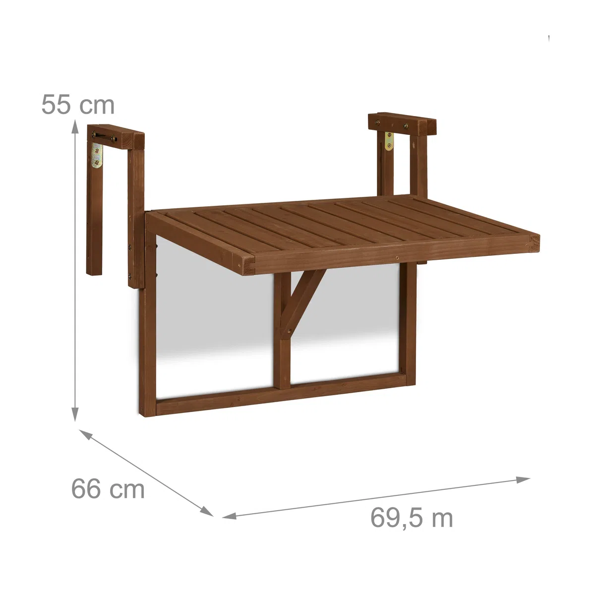 Relaxdays Tavolino Pieghevole da Balcone Regolabile in Altezza HxL 60x45 cm Marrone Scuro