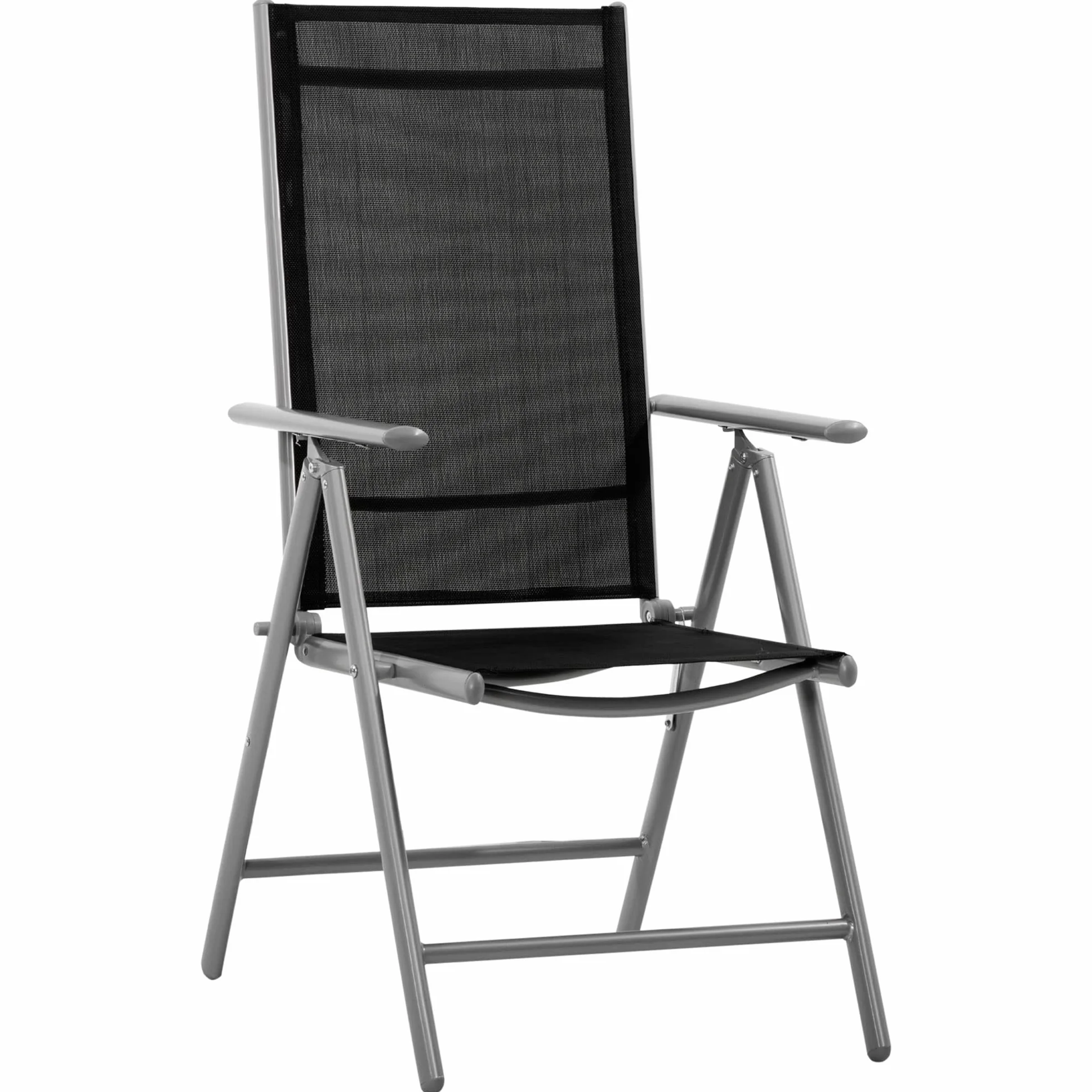 Outsunny Sedia da Giardino Pieghevole Alluminio Texteline Schienale Regolabile 7 Livelli Nero 65x55x85-105cm