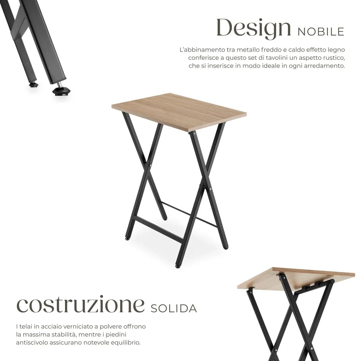 tectake 801167 Set di 2 tavolini Phoenix, Pannello in truciolato effetto legno, Stabile telaio in acciaio (Industriale legno chiaro, rovere Sonoma)