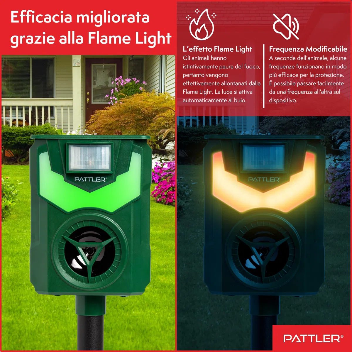 PATTLER Repellente Ultrasuoni Solare per Gatti e Animali - Efficace Dissuasore per Gatti, Piccioni e Altri Animali - Ideale per Fattorie, Giardini e Cortili