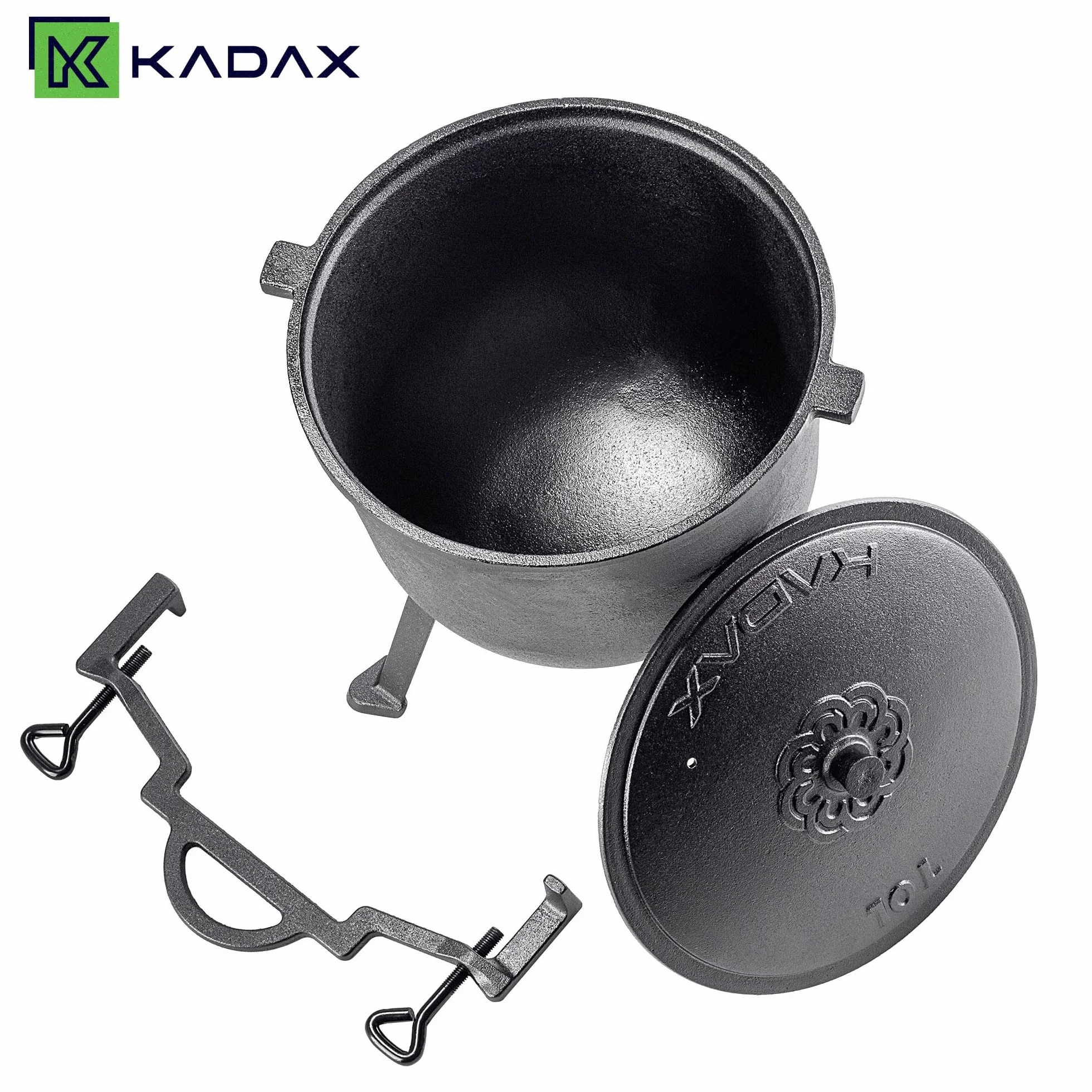 KADAX Jagdkessel 10L - Marmitta in Ghisa con Piedi | Pentola in Ghisa per Cucinare | Dutch Oven per Giardino, Focolare, Campeggio, Barbecue | Con Coperchio