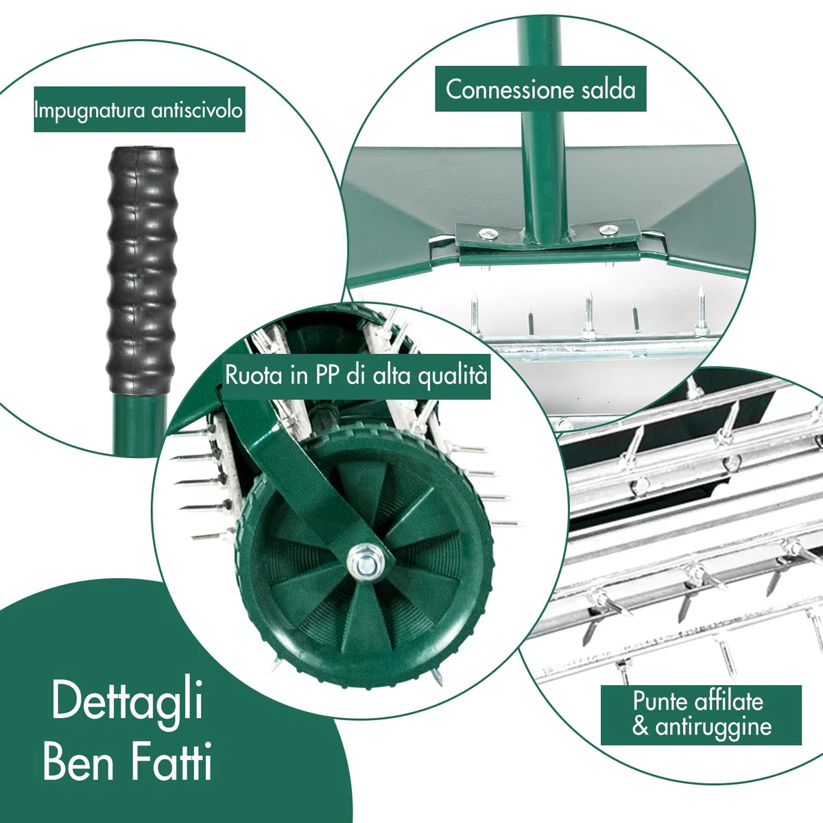 GYMAX Aeratore per Prato, Rullo a Spine di Metallo, 46x23x127 cm, Verde
