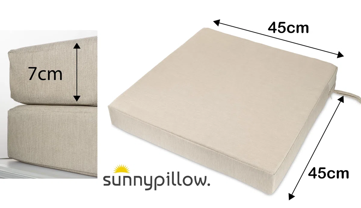 Sunnypillow Set di 2 Cuscini per Sedia 45 x 45 x 7 cm Impermeabili UV - Imbottitura per Sedute Casa Giardino Interni Esterni Cremoso