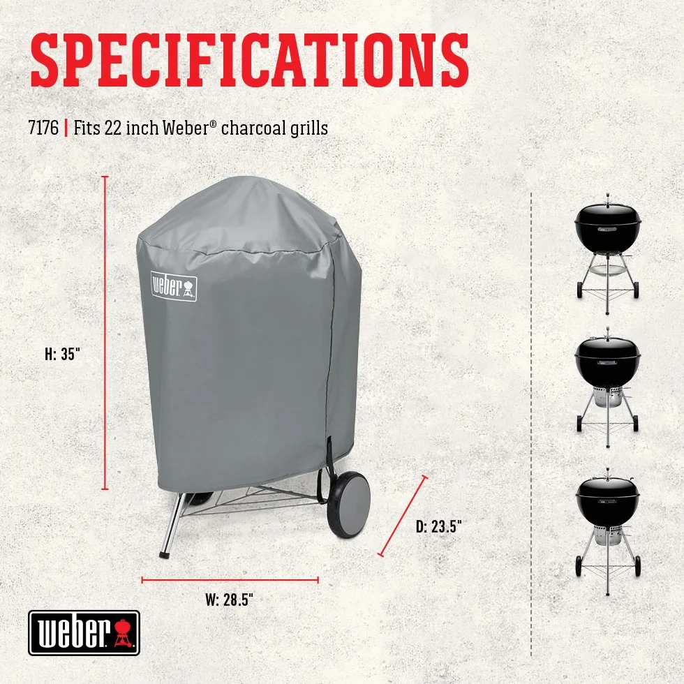 Weber Custodia per barbecue/per barbecue a carbone da 57 cm, tessuto leggero resistente all'acqua con cinghie di fissaggio, grigio, 58,5 x 72,5 x 91 cm