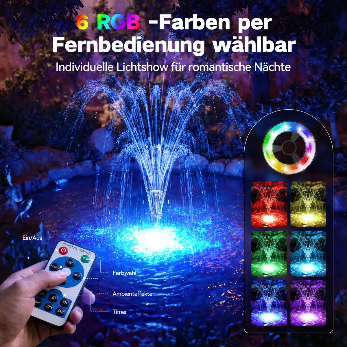 Pompa filtro per laghetto 40W 2500L/H UV RGB 3 fontane fino a 3600 litri