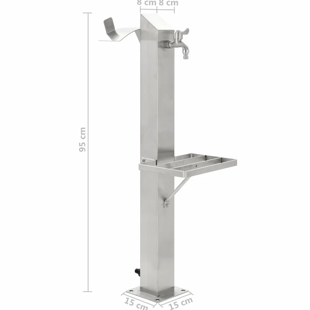 vidaXL Fontanella a Colonna Acciaio Inox 95 cm Quadrata Irrigazione Giardino