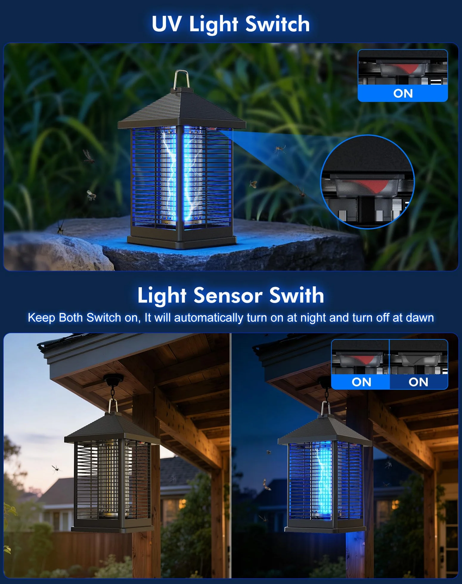 Lampada Antizanzare Elettrica 18W, 4000V Smart Auto Trappola Elettrica Anti-Insetti Volanti 80 ㎡ Copertura IPX4 Per Uso Interno Ed Esterno, Sicura Per Famiglia, Terrazza, Giardino, Campeggio, Casa