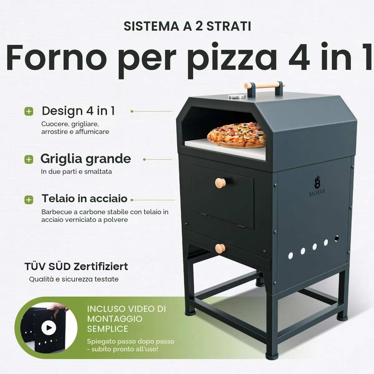 Forno per Pizza da Esterno 4-in-1 Pizza Barbecue Braciere Forno da Giardino