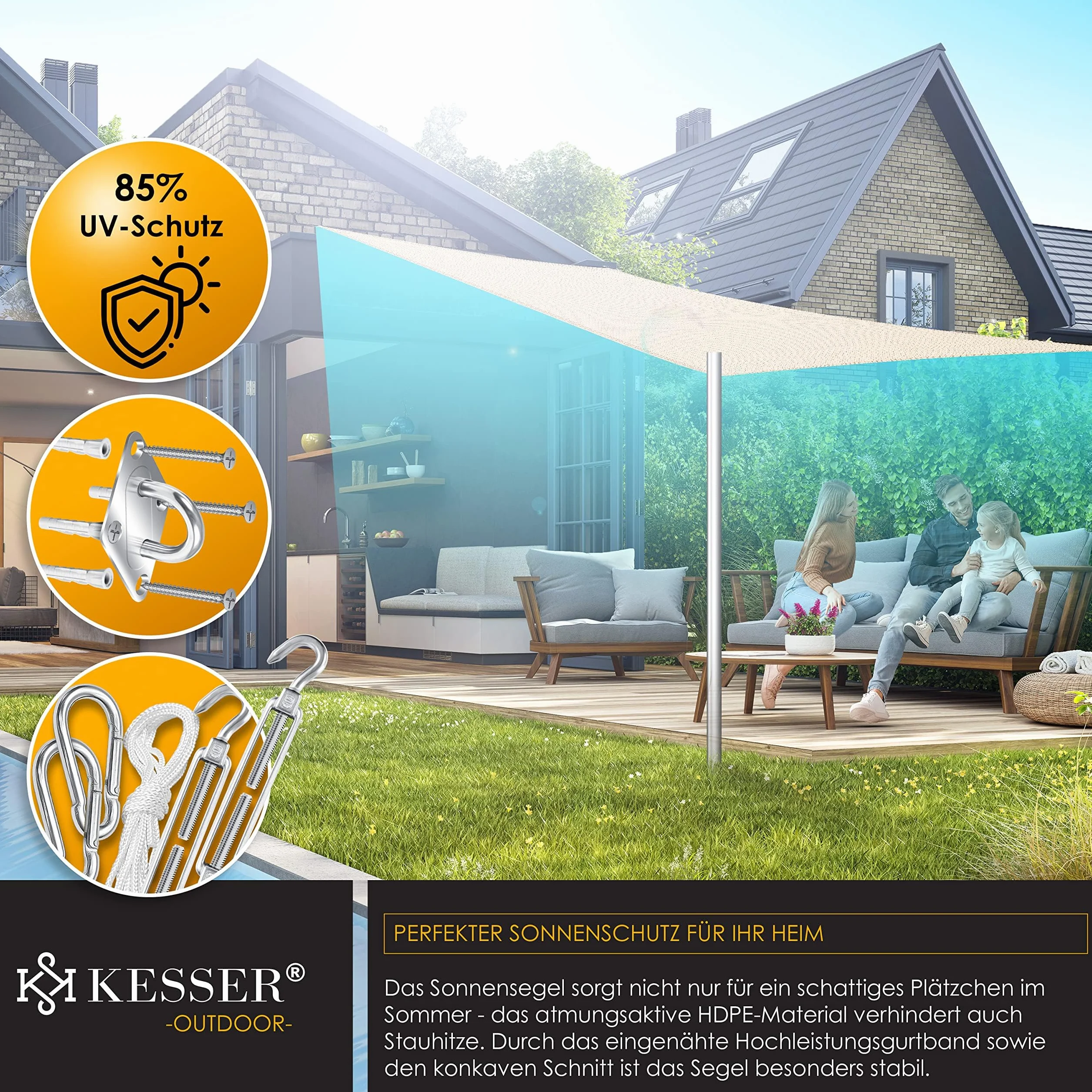 KESSER Tenda a Vela HDPE 5x7m Grigio idrorepellente antivento per Giardino Balcone Terrazzo