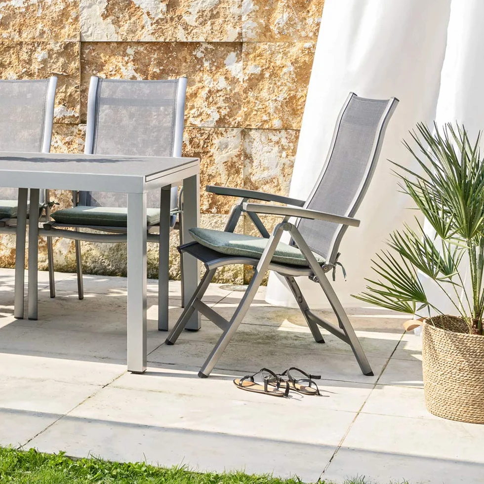 Dehner Sedia Pieghevole Chicago ca. 110 x 63,5 x 67,5 cm, textilene/Alluminio, Grigio