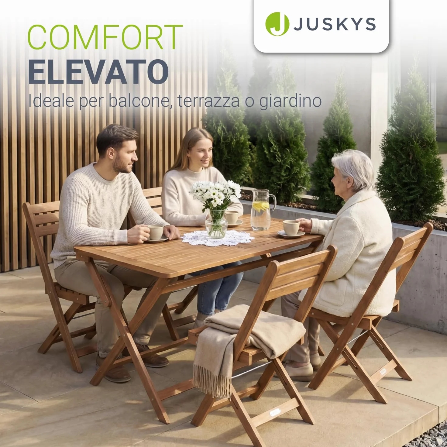 Juskys Gruppo pranzo Rimini acacia 5 pezzi sedute pieghevoli terrazza balcone